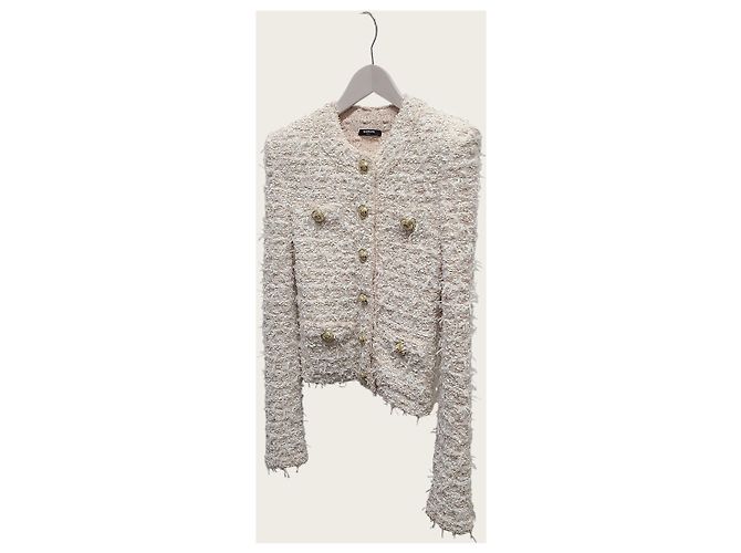 Balmain White Tweed Gold Button Cropped Jacket - view 2