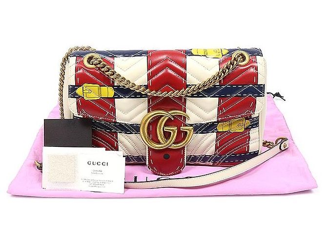Gucci Borsa a tracolla Medium Chain GG Marmont in matelassé chevron bianco trompe-l'œil - vista 2