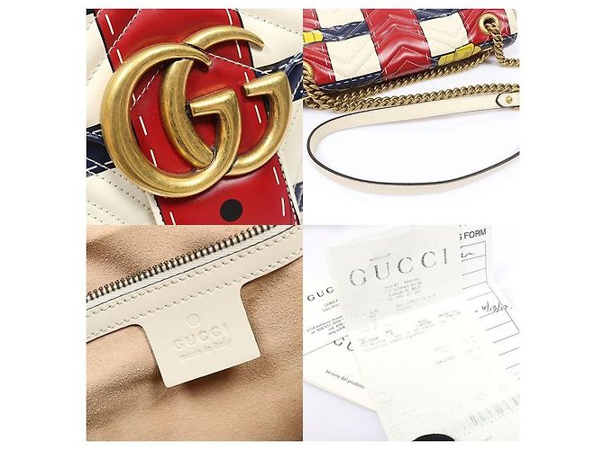 Gucci Borsa a tracolla Medium Chain GG Marmont in matelassé chevron bianco trompe-l'œil - vista 7