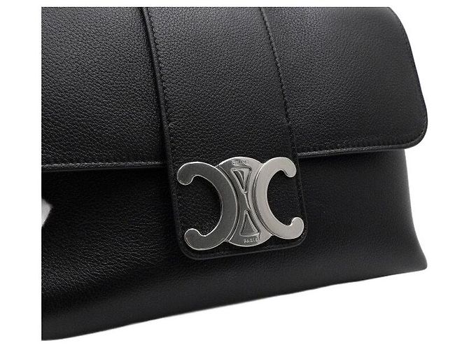 Céline Borsa Triomphe Medium in pelle di vitello nera con catena argentata Nero - vista 10