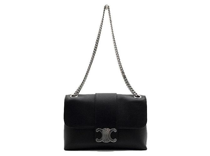 Céline Borsa Triomphe Medium in pelle di vitello nera con catena argentata Nero - vista 2
