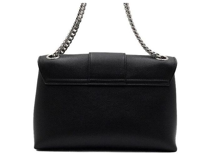 Céline Borsa Triomphe Medium in pelle di vitello nera con catena argentata Nero - vista 5