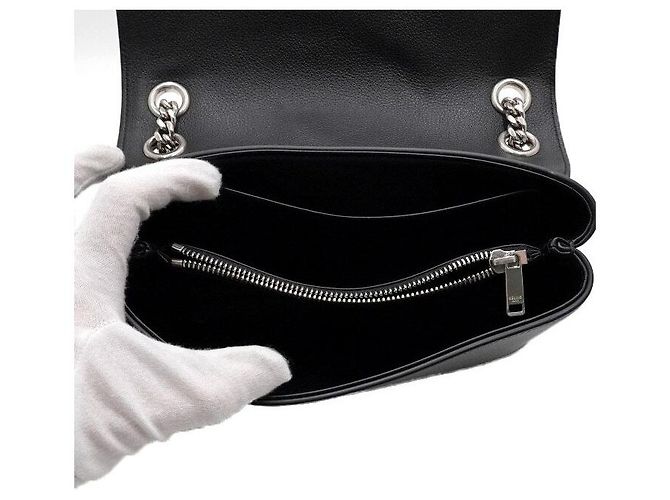 Céline Borsa Triomphe Medium in pelle di vitello nera con catena argentata Nero - vista 6