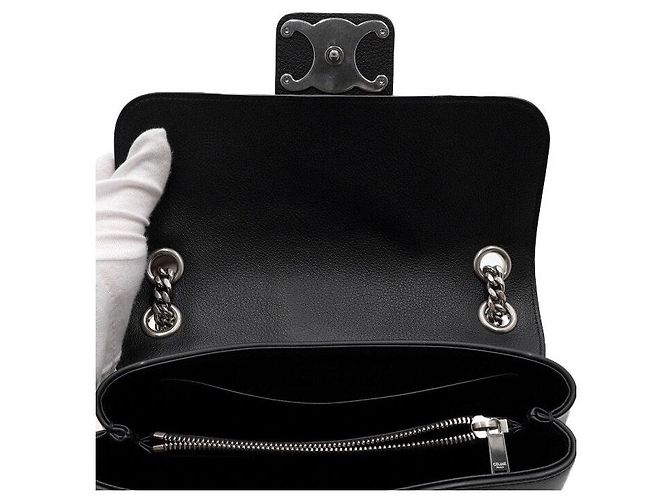 Céline Borsa Triomphe Medium in pelle di vitello nera con catena argentata Nero - vista 7