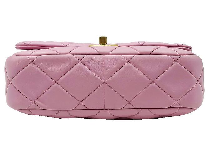 Chanel Mini bolsa de corrente acolchoada em pele de cordeiro rosa - vista 7