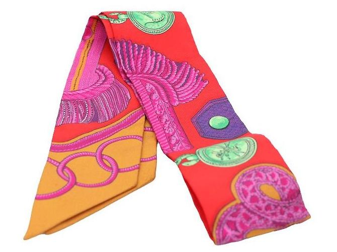 Hermès Foulard in seta Twilly rosso - vista 2