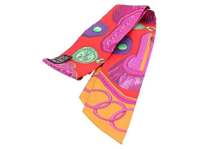 Hermès Foulard in seta Twilly rosso - vista 4