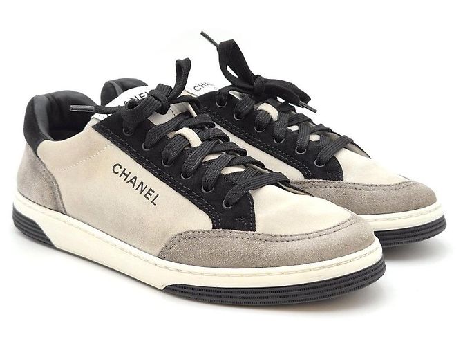 Chanel Sneakers Lettering Gray Black Marrone - vista 6