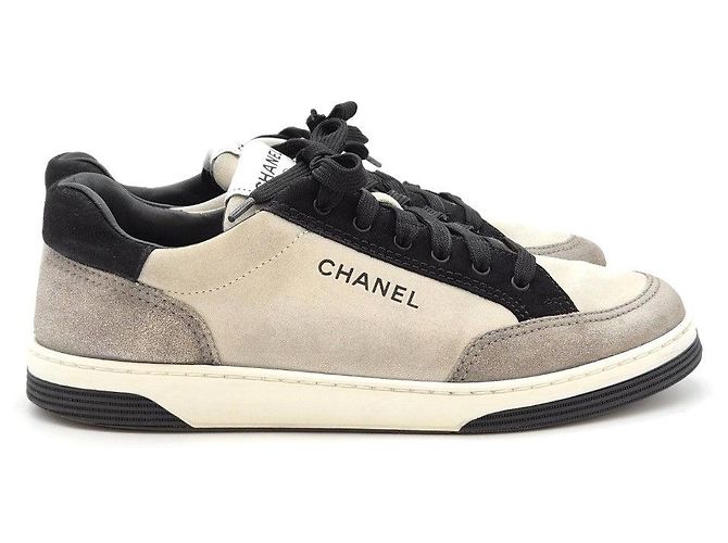 Chanel Sneakers Lettering Gray Black Marrone - vista 8