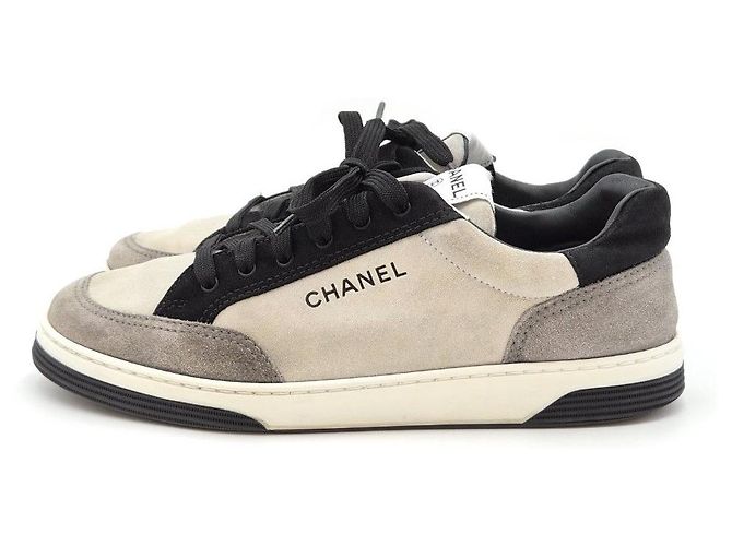 Chanel Sneakers Lettering Gray Black Marrone - vista 9
