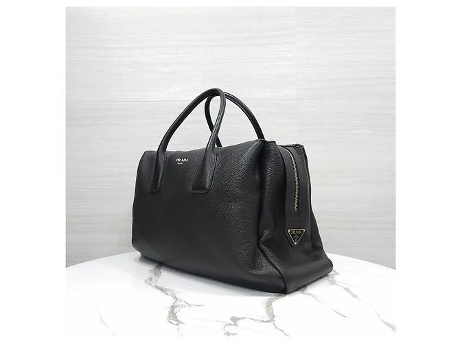 Prada Borsa Tote da Viaggio in Pelle Grana Nero - vista 2