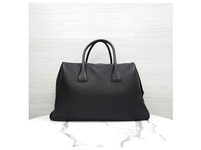 Prada Borsa Tote da Viaggio in Pelle Grana Nero - vista 3