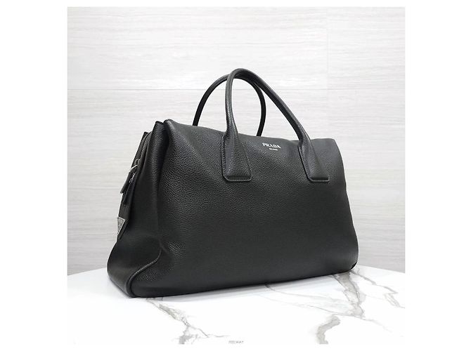 Prada Borsa Tote da Viaggio in Pelle Grana Nero - vista 4