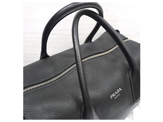 Prada Borsa Tote da Viaggio in Pelle Grana Nero - vista 6