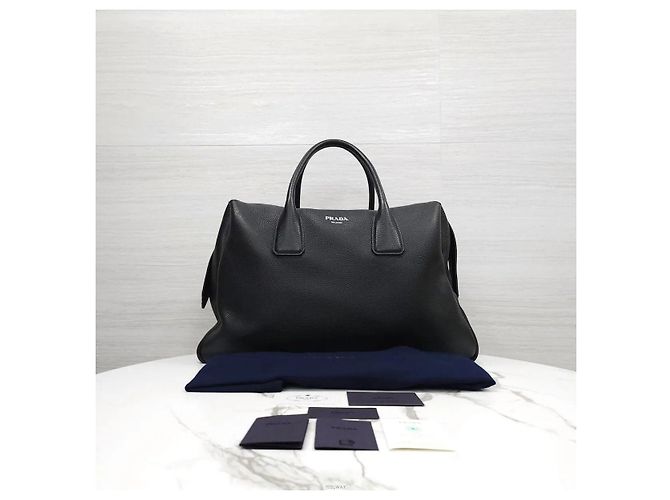 Prada Borsa Tote da Viaggio in Pelle Grana Nero - vista 9