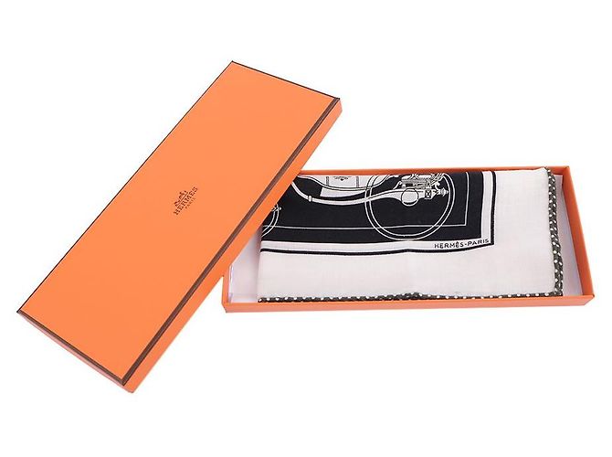 Hermès Ex-Libris Schal Weiß Kaschmir Seide - Ansicht 2