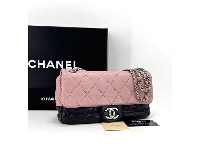 Chanel Borsa a tracolla con patta, logo argento e doppia catena Nero - vista 2