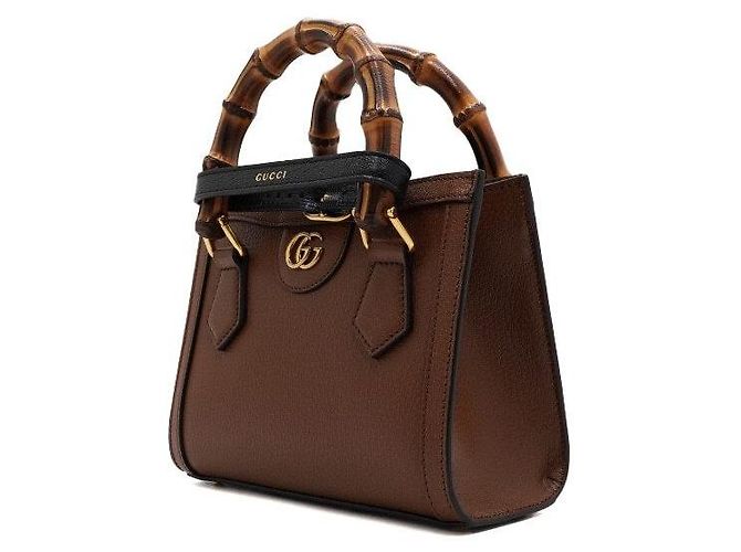 Bamboo Gucci Mini borsa tote in pelle marrone con manico in bambù - vista 2