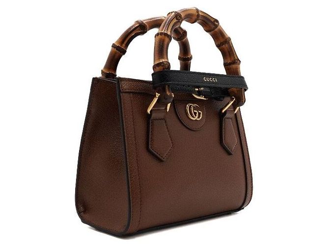 Bamboo Gucci Mini borsa tote in pelle marrone con manico in bambù - vista 3