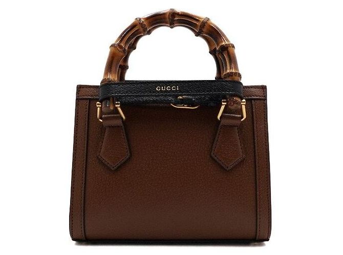 Bamboo Gucci Mini borsa tote in pelle marrone con manico in bambù - vista 4