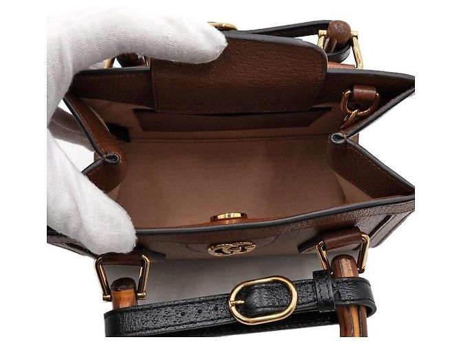 Bamboo Gucci Mini borsa tote in pelle marrone con manico in bambù - vista 5