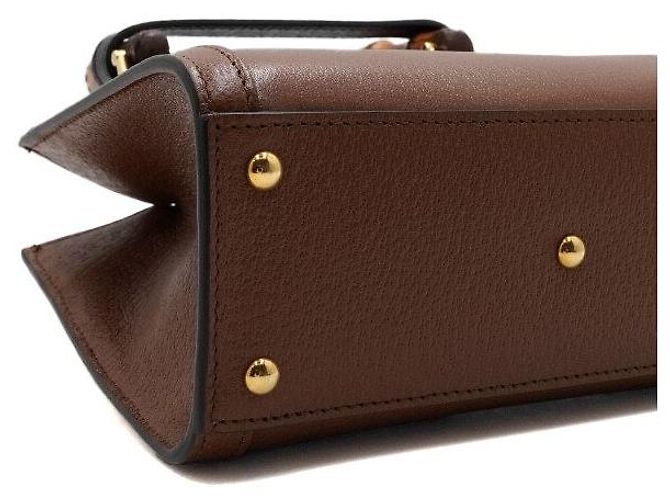 Bamboo Gucci Mini borsa tote in pelle marrone con manico in bambù - vista 8