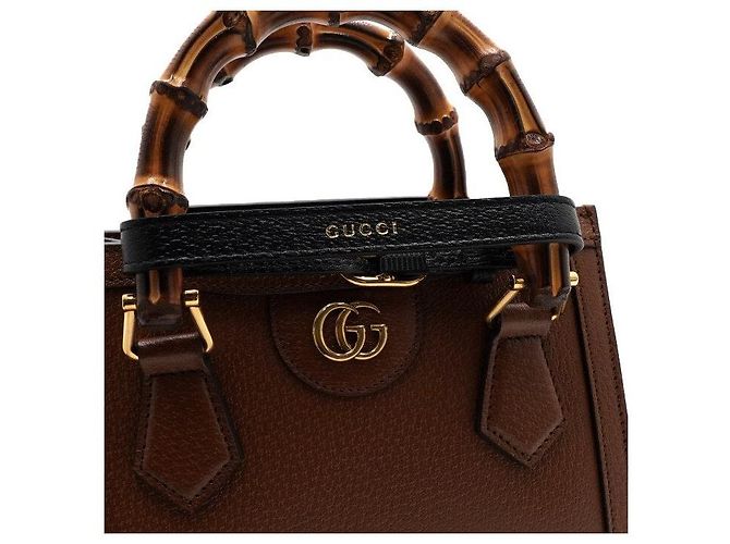 Bamboo Gucci Mini borsa tote in pelle marrone con manico in bambù - vista 9