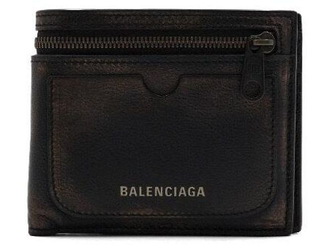 Balenciaga Brown Old Leather Supervised Square Folded Men's Wallet - view 2