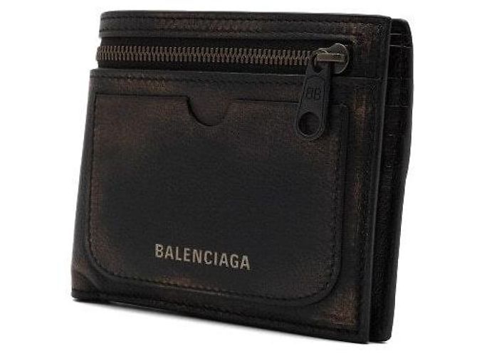 Balenciaga Brown Old Leather Supervised Square Folded Men's Wallet - view 3