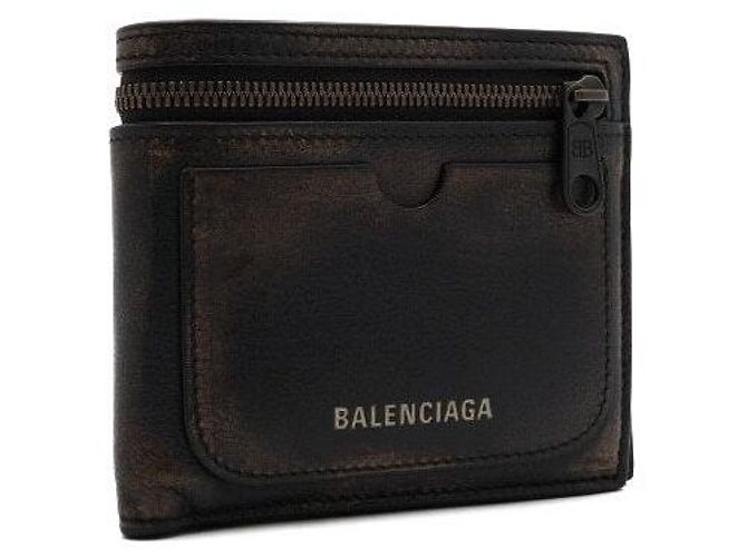 Balenciaga Brown Old Leather Supervised Square Folded Men's Wallet - view 4