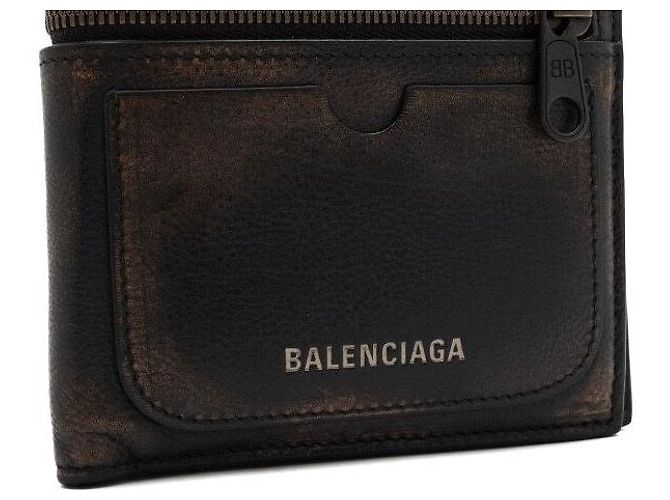 Balenciaga Brown Old Leather Supervised Square Folded Men's Wallet - view 5