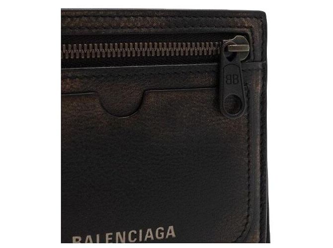 Balenciaga Brown Old Leather Supervised Square Folded Men's Wallet - view 6