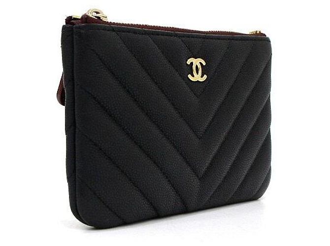 Chanel Mini Pochette Caviar Chevron Nero - vista 4