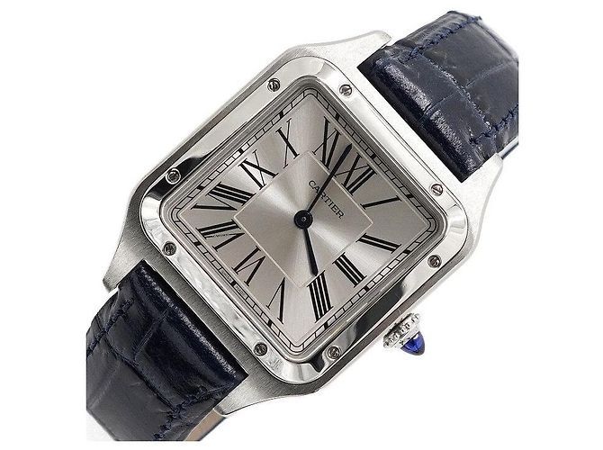 Cartier Relógio Masculino Santos Dumont Large Quartz com pulseira de couro Azul - vista 2
