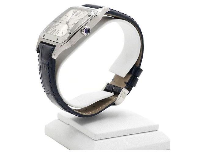 Cartier Relógio Masculino Santos Dumont Large Quartz com pulseira de couro Azul - vista 3