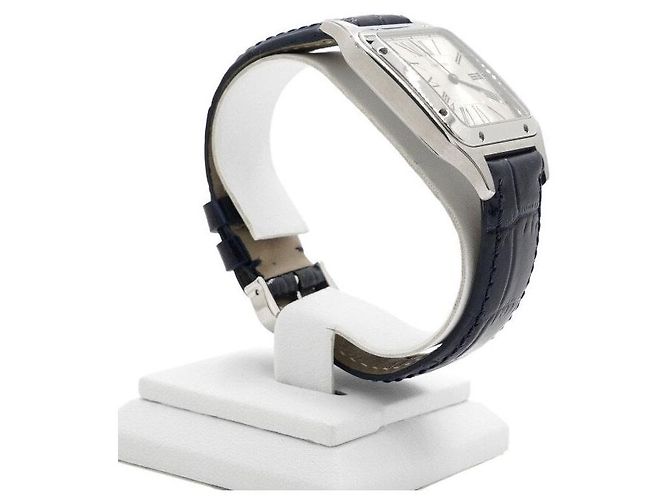 Cartier Relógio Masculino Santos Dumont Large Quartz com pulseira de couro Azul - vista 4
