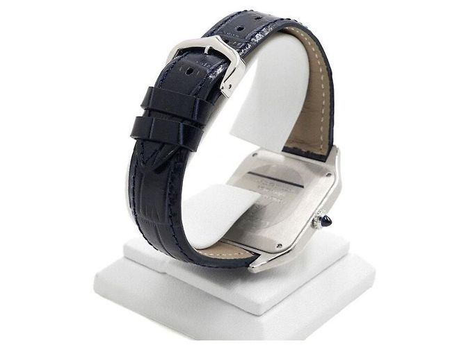 Cartier Relógio Masculino Santos Dumont Large Quartz com pulseira de couro Azul - vista 5