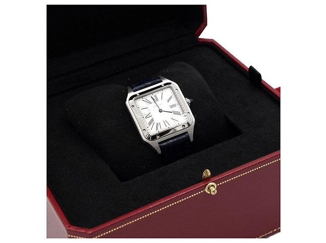 Cartier Relógio Masculino Santos Dumont Large Quartz com pulseira de couro Azul - vista 6