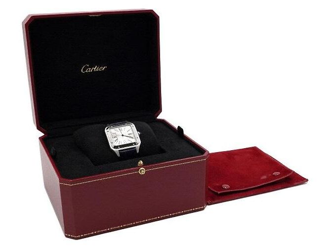 Cartier Relógio Masculino Santos Dumont Large Quartz com pulseira de couro Azul - vista 7