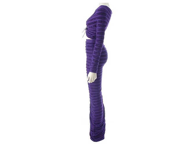Alaïa Set aus violettem Strick-Oberteil und Rock Lila - Ansicht 3