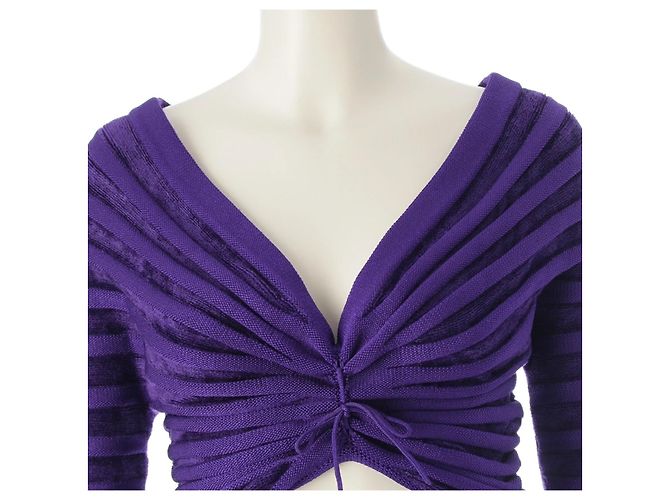 Alaïa Set aus violettem Strick-Oberteil und Rock Lila - Ansicht 8