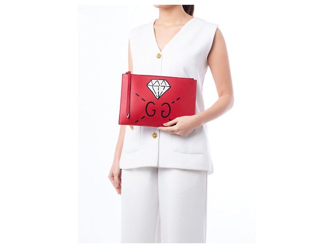 Gucci Pochette Diamond GO in pelle rossa Rosso - vista 10
