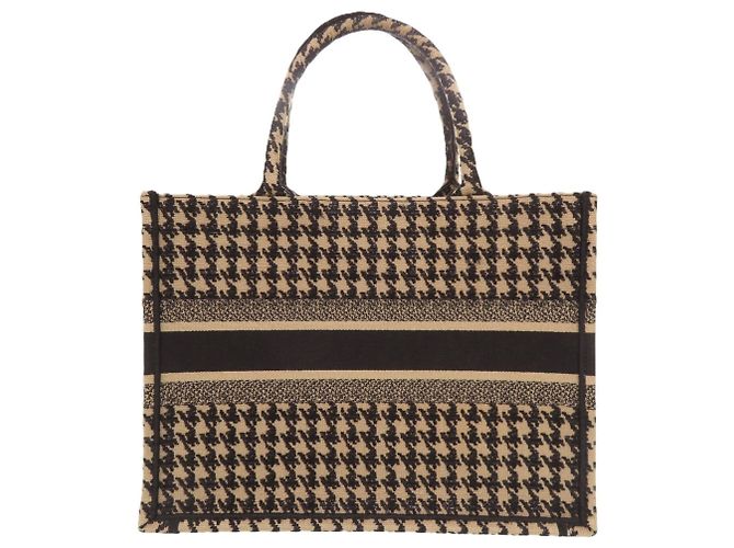 Christian Dior Medium Houndstooth Tote Bag Schwarz Beige - Ansicht 2