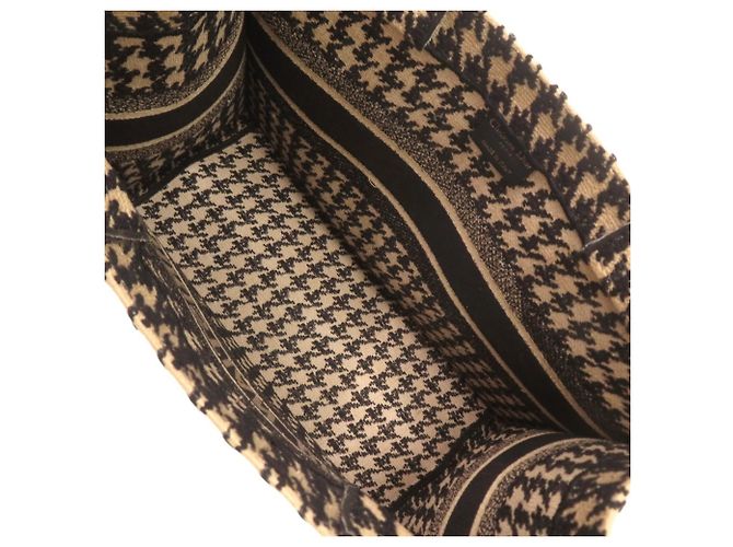 Christian Dior Medium Houndstooth Tote Bag Schwarz Beige - Ansicht 6
