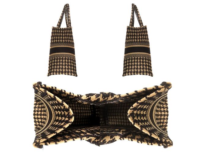 Christian Dior Medium Houndstooth Tote Bag Schwarz Beige - Ansicht 7