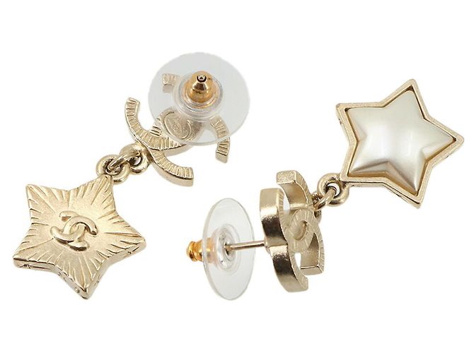 Pendientes Chanel Coco Mark Star Swing Blanco Dorado - vista 2