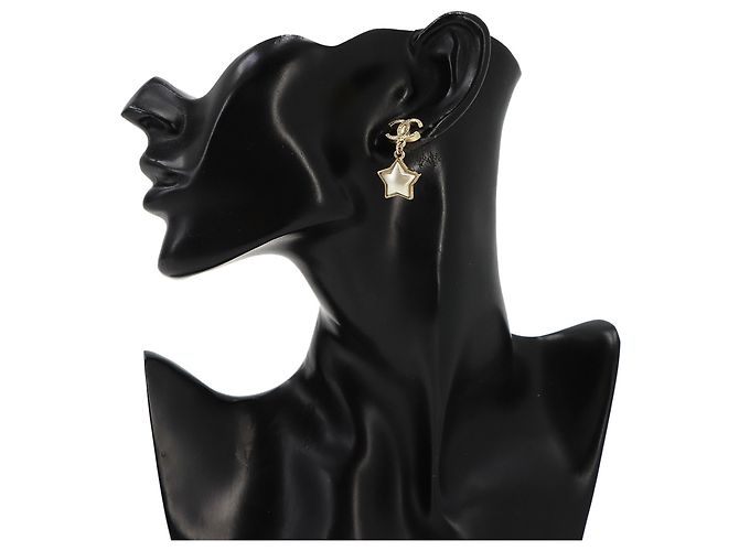 Pendientes Chanel Coco Mark Star Swing Blanco Dorado - vista 5