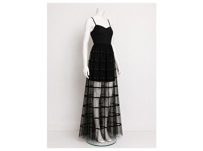 Abito Maxi Vera Wang Black Label in Tulle Nero e Nastro - vista 2