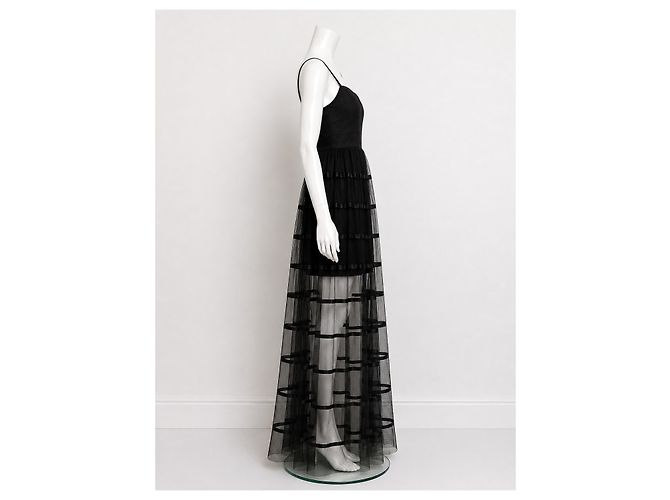 Abito Maxi Vera Wang Black Label in Tulle Nero e Nastro - vista 3