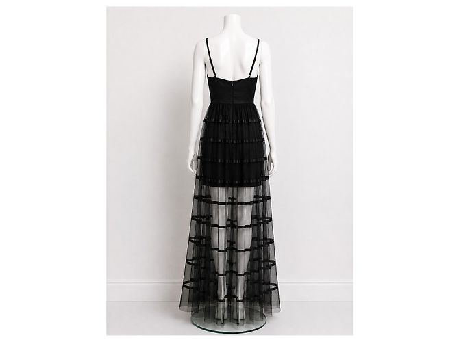 Abito Maxi Vera Wang Black Label in Tulle Nero e Nastro - vista 4